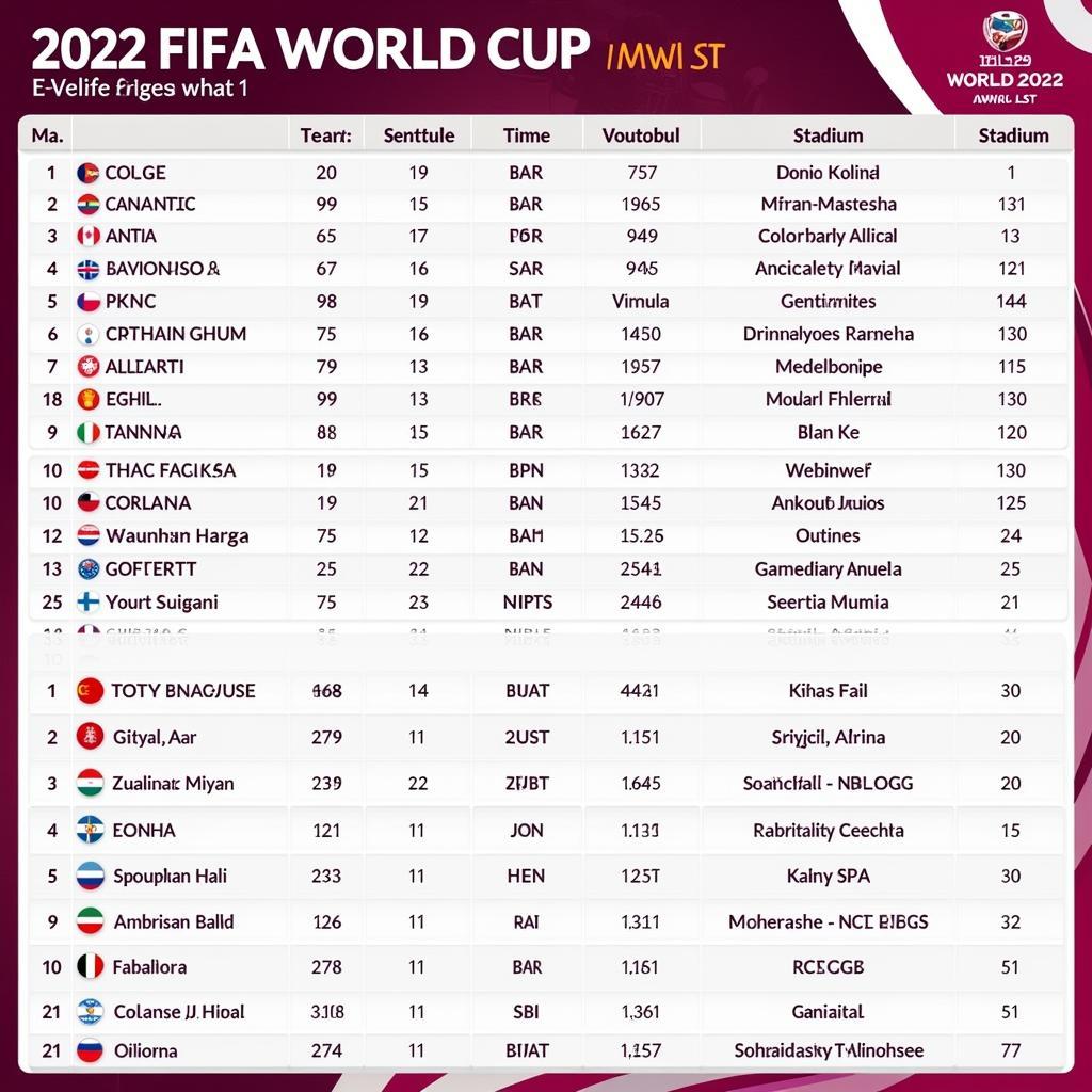 Lịch thi đấu vòng bảng World Cup Qatar 2022