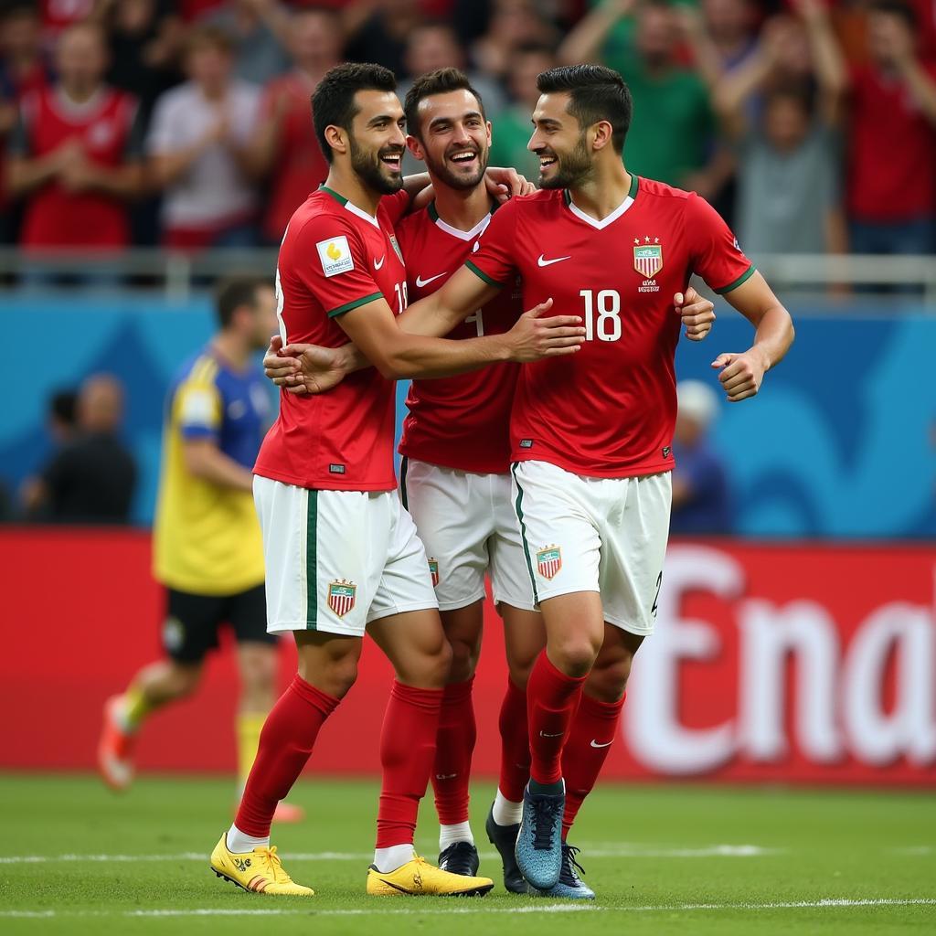 Cầu thủ Iran ăn mừng chiến thắng tại vòng loại World Cup