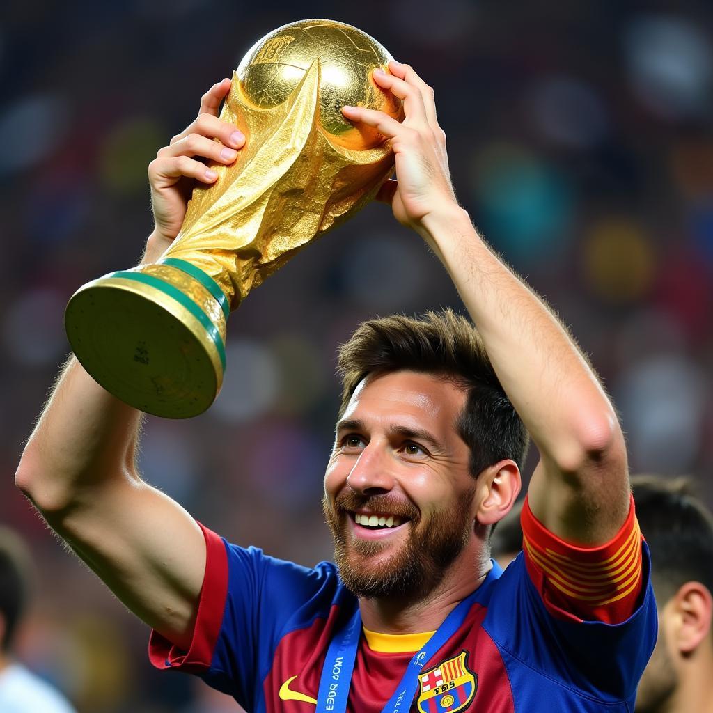 Lionel Messi lifting the World Cup trophy