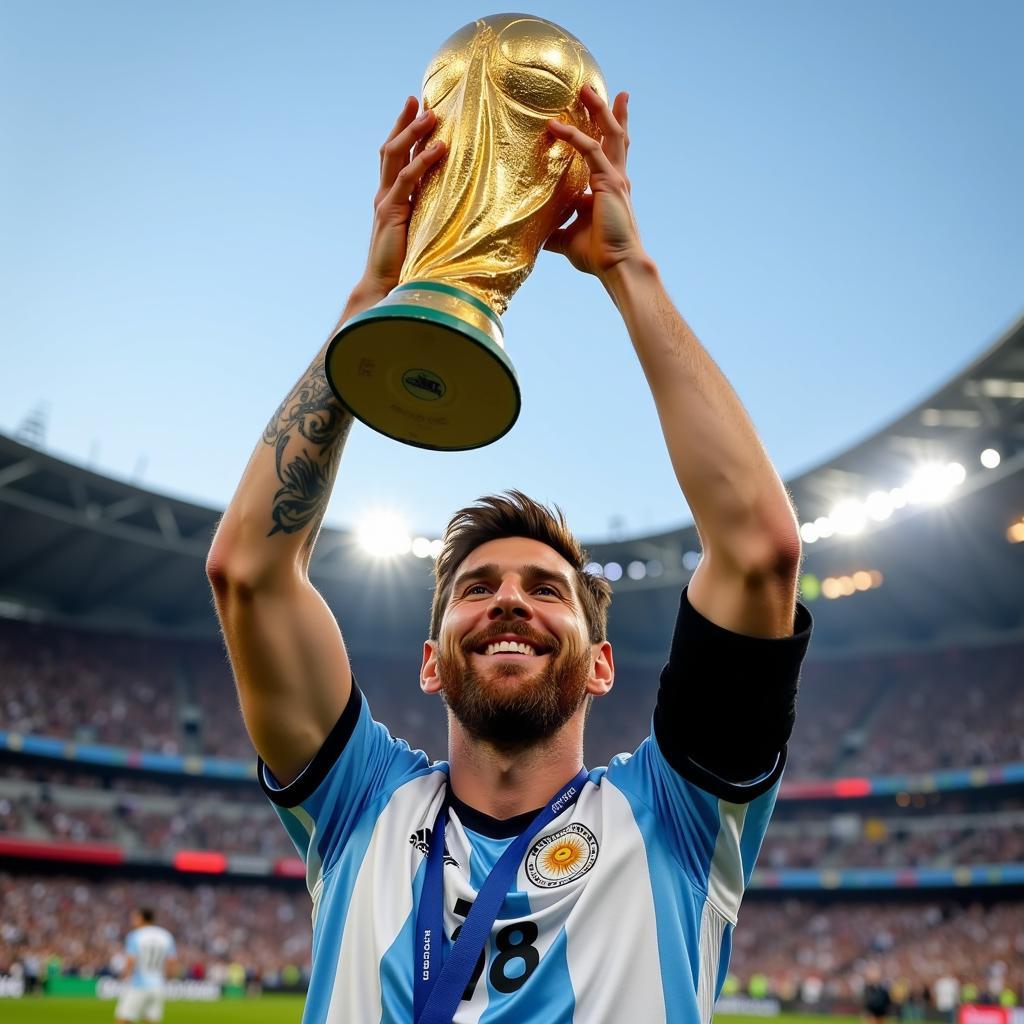 Lionel Messi nâng cúp vàng World Cup