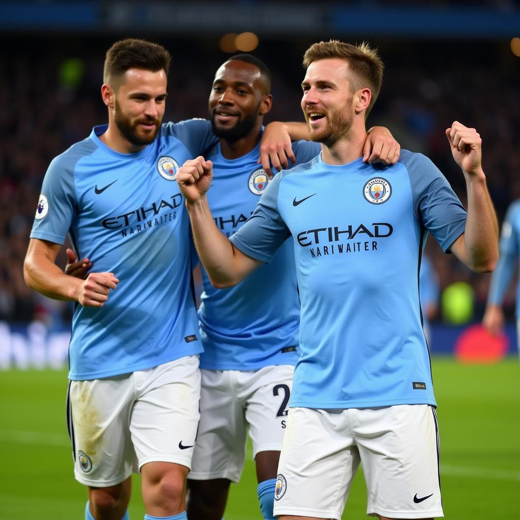 Cầu thủ Manchester City ăn mừng bàn thắng