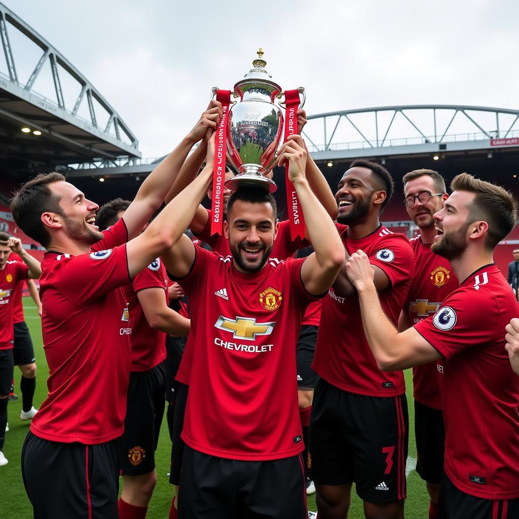 Manchester United players celebrating an FA Cup victory