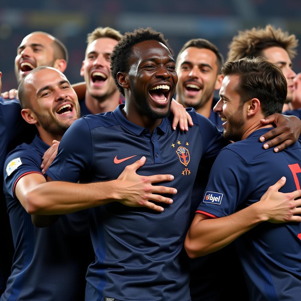 Matuidi ăn mừng chiến thắng World Cup 2018 cùng đồng đội