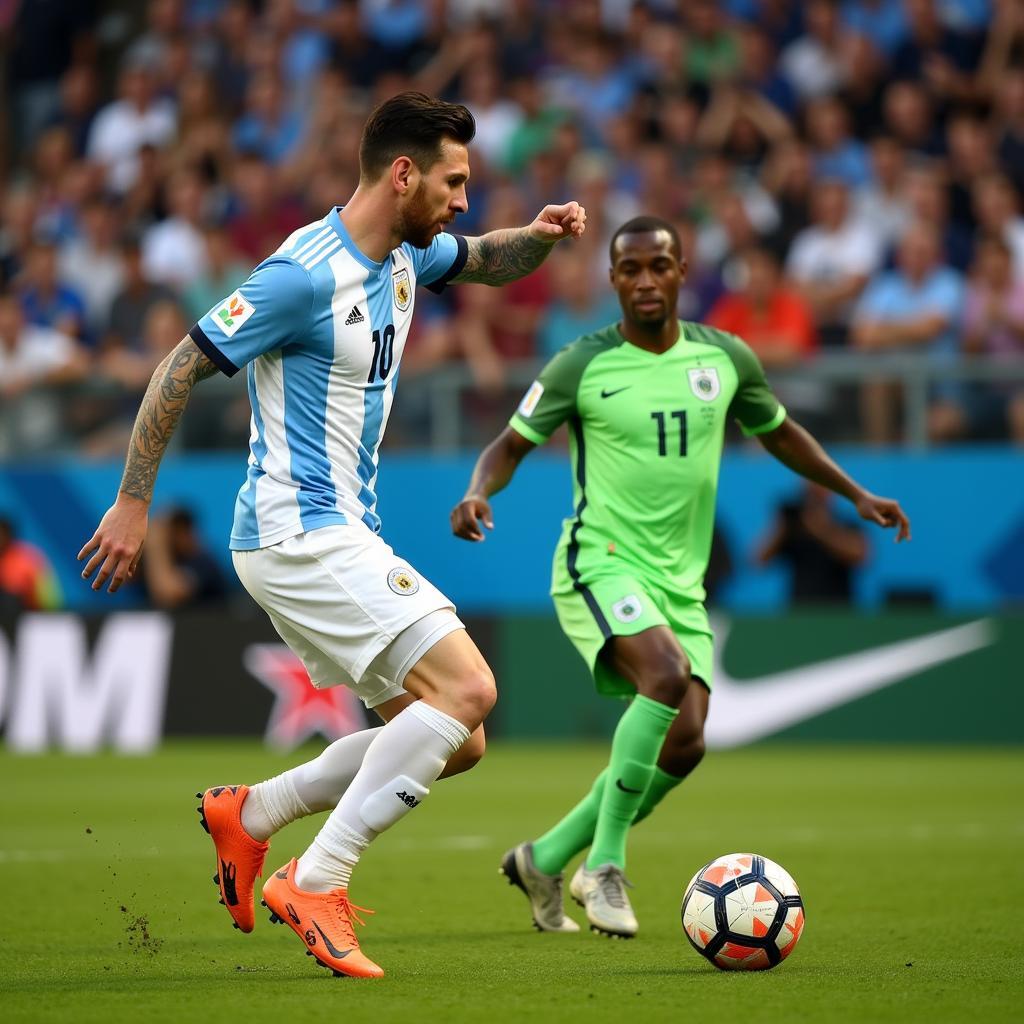 Messi ghi bàn cho Argentina trong trận đấu với Nigeria tại World Cup 2018