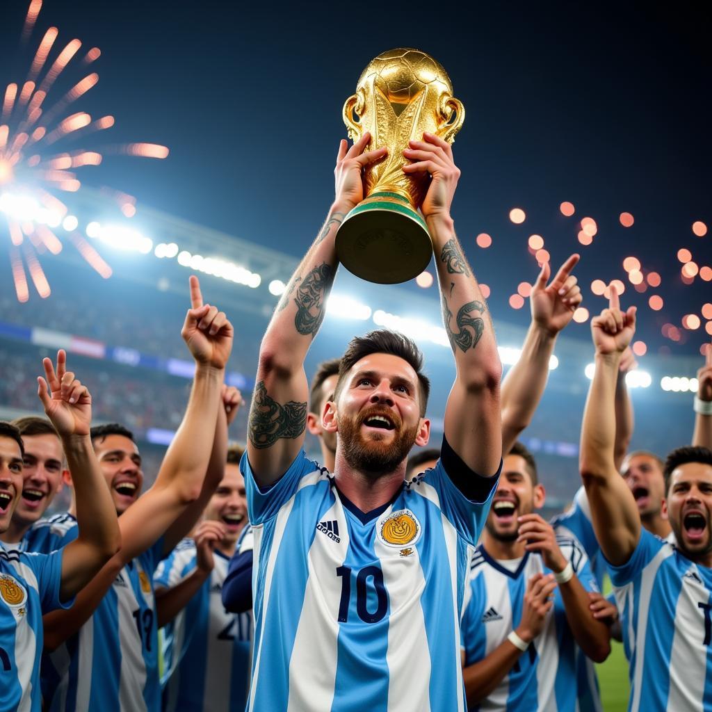 Lionel Messi nâng cao chiếc cúp vàng World Cup 2022