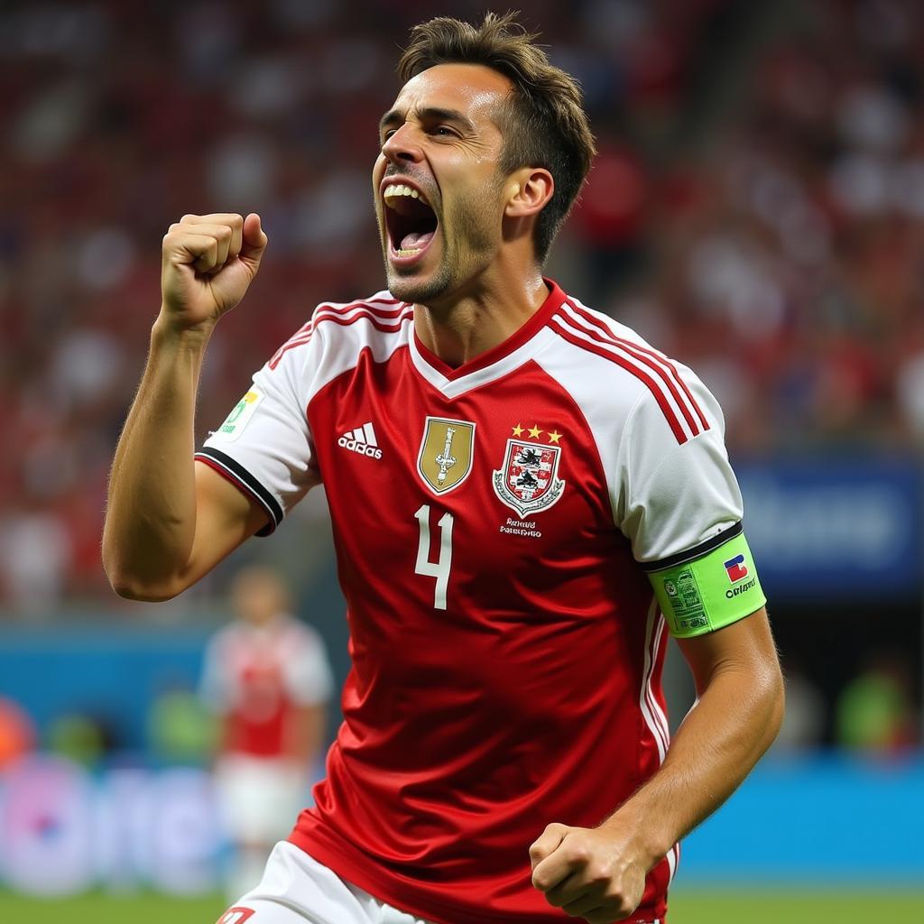 Miroslav Klose celebrating a goal in the 2014 World Cup