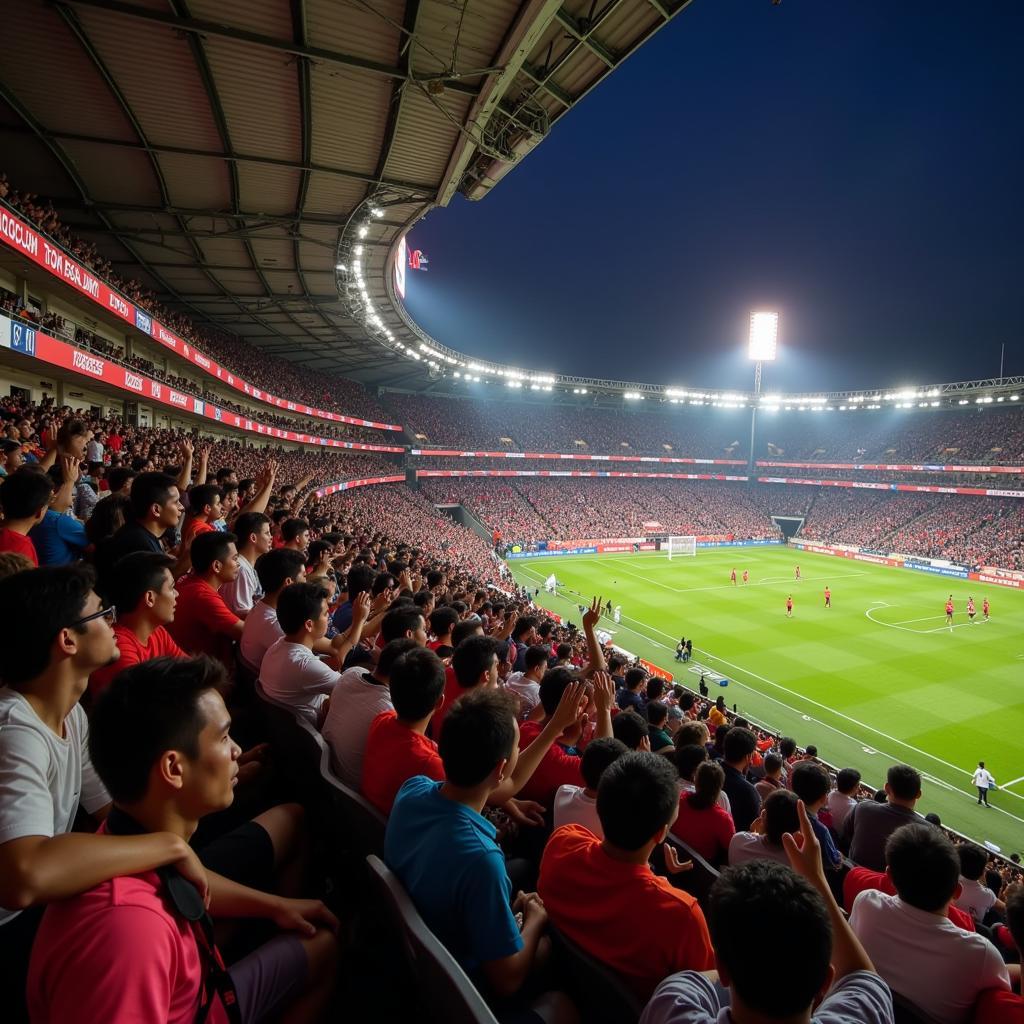 Cổ động viên cuồng nhiệt trên khán đài trong một trận đấu tại Asian Cup 2019.