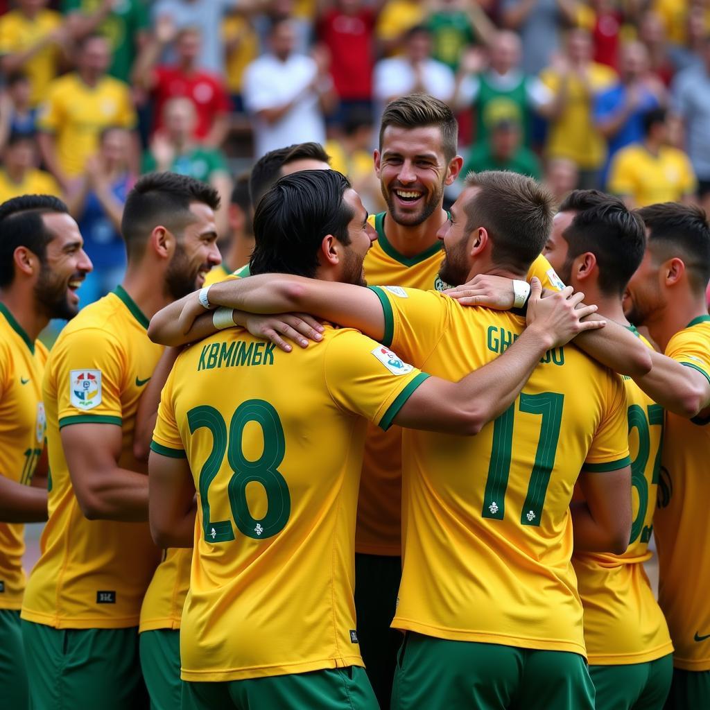 Celebrating victory after securing a spot in the 2010 World Cup.