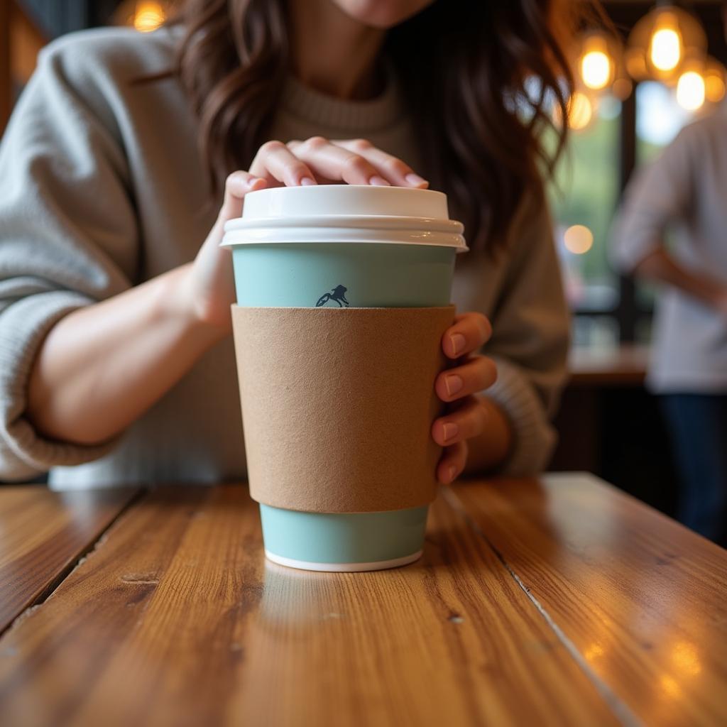 Person Using a Reusable Coffee Cup Sleeve