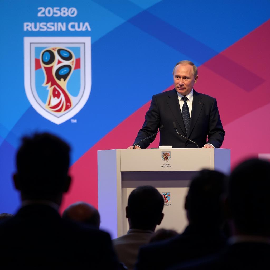 Tổng thống Putin phát biểu tại một sự kiện liên quan đến World Cup 2018