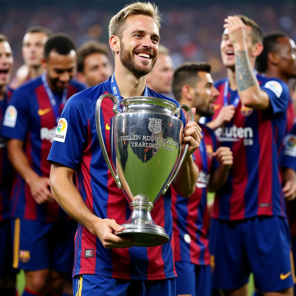 Rakitic ăn mừng chức vô địch Champions League cùng Barcelona