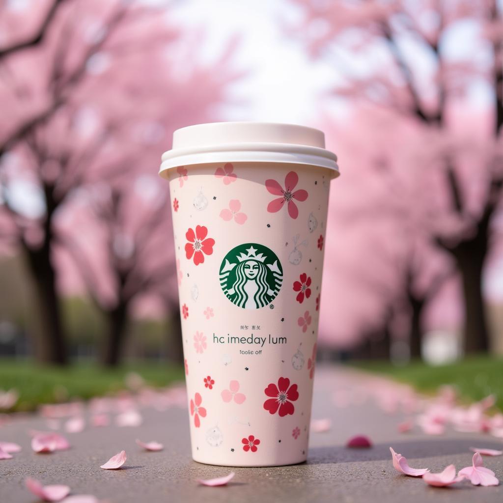 Cốc Starbucks phiên bản giới hạn mùa xuân với họa tiết hoa anh đào.