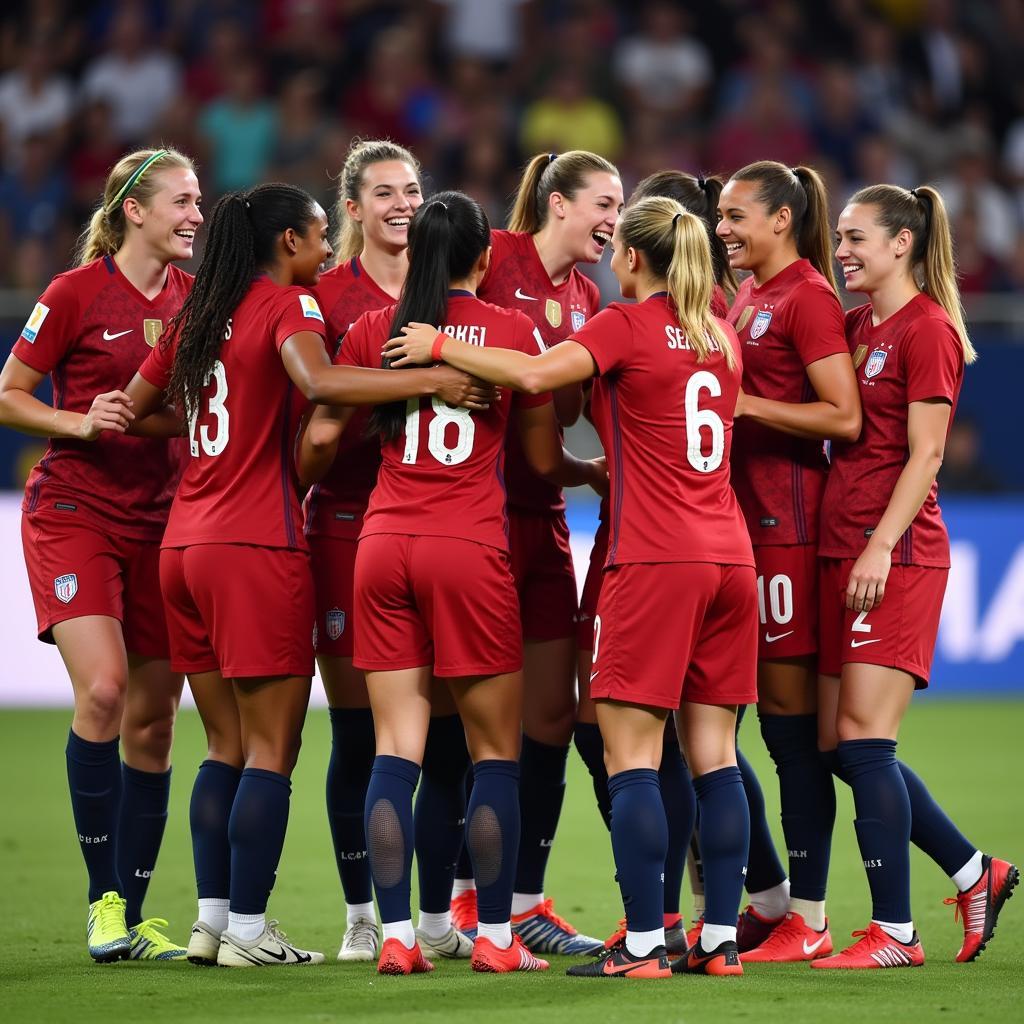 Cầu thủ Mỹ ăn mừng chiến thắng trong trận chung kết SheBelieves Cup 2019.