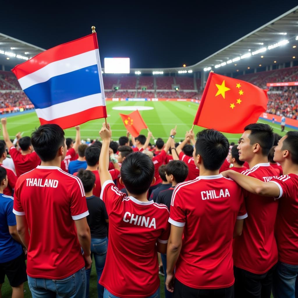 Cổ động viên hai đội Thái Lan và Trung Quốc tại Asian Cup 2019