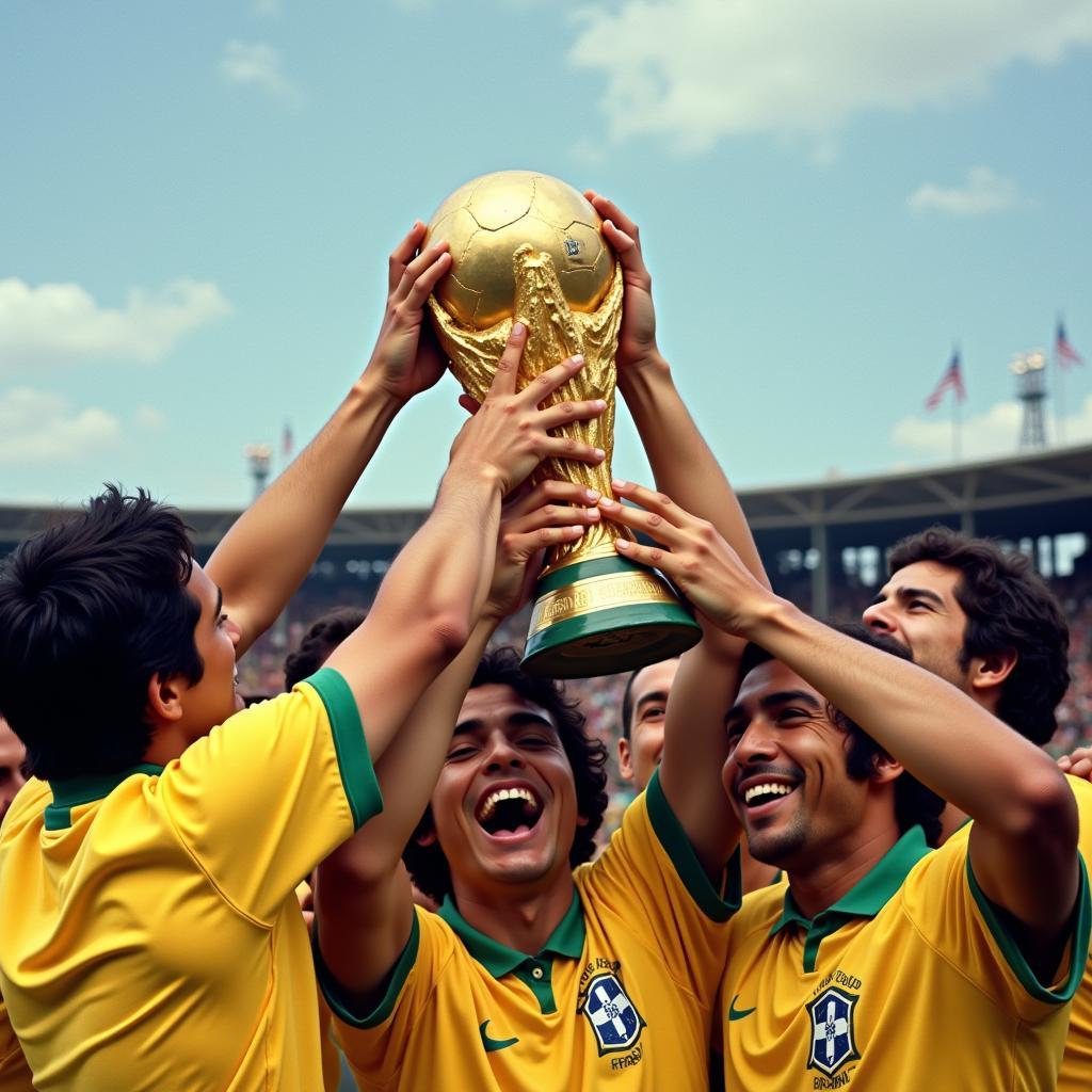 Đội tuyển Brazil nâng cúp vàng World Cup 1970.