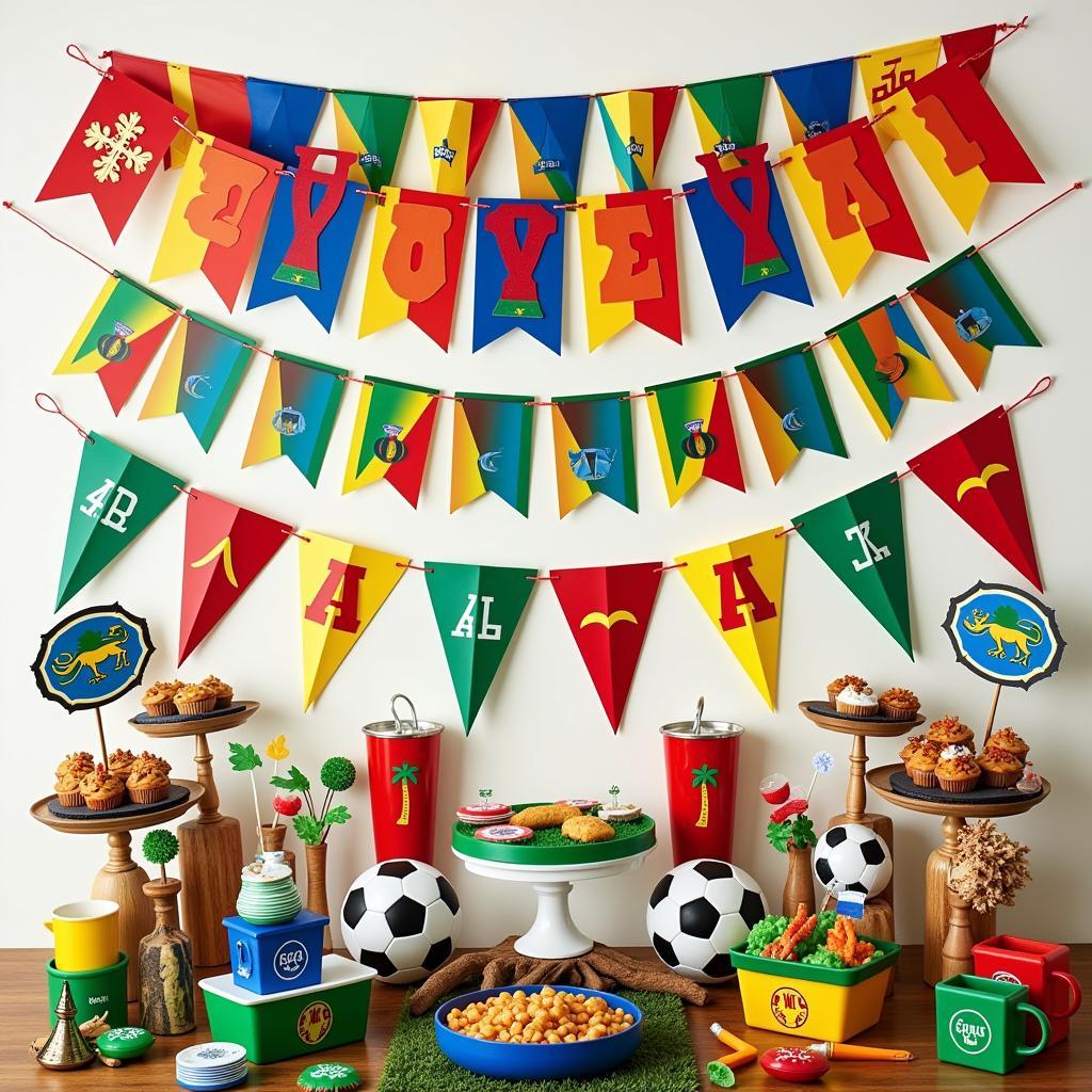 Trang trí World Cup với cờ và banner