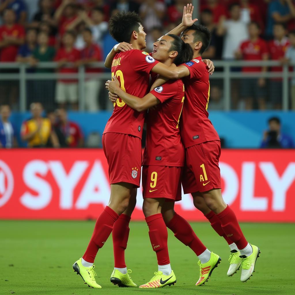 Các cầu thủ ăn mừng chiến thắng tại AFC Asian Cup