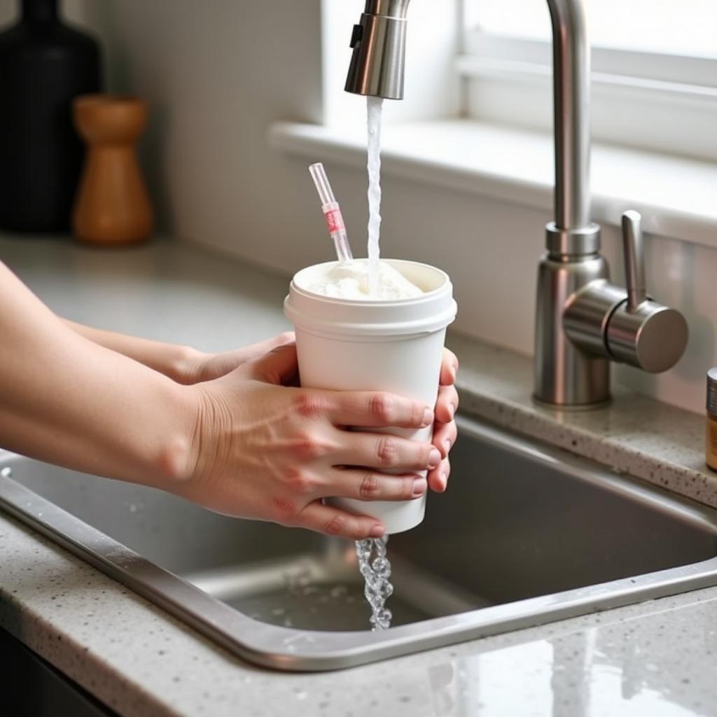 Cleaning coffee cup and straw