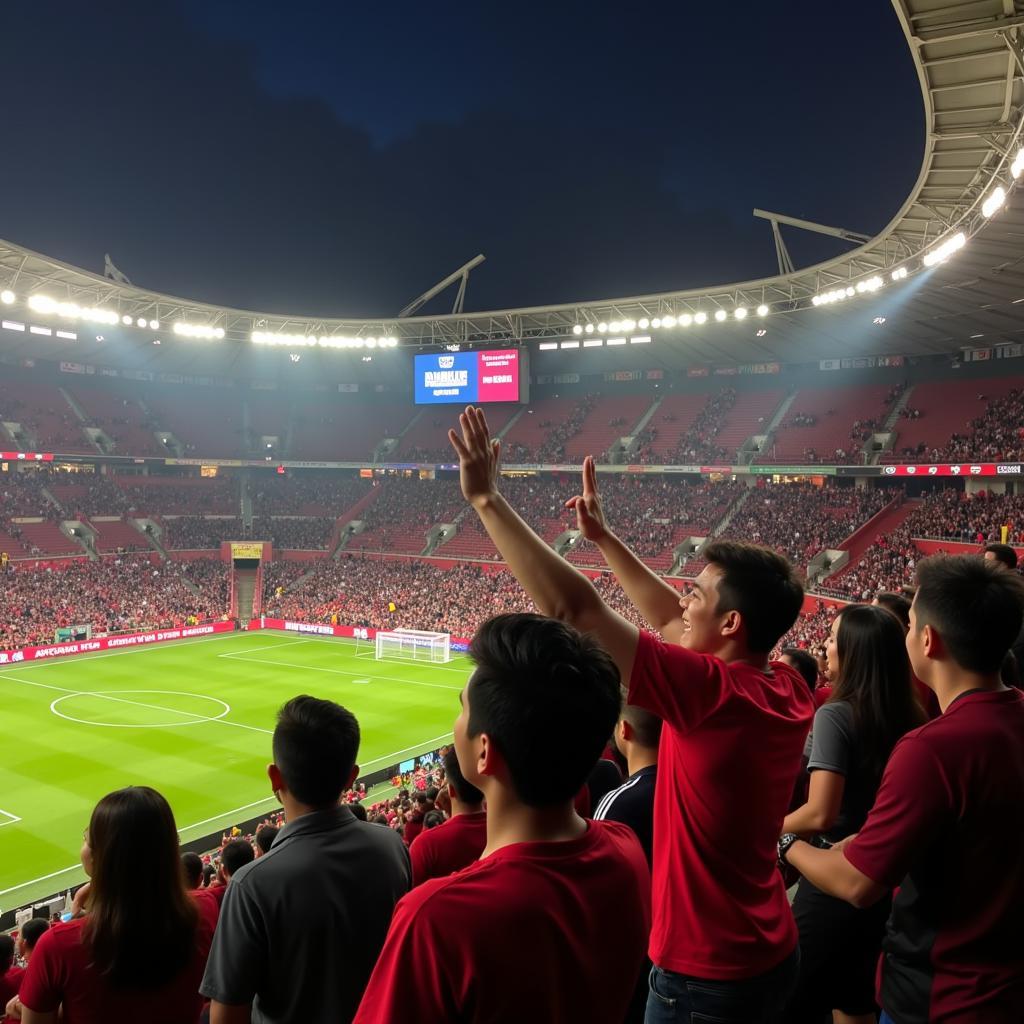 Cổ động viên sôi động trên khán đài vòng 16 Asian Cup