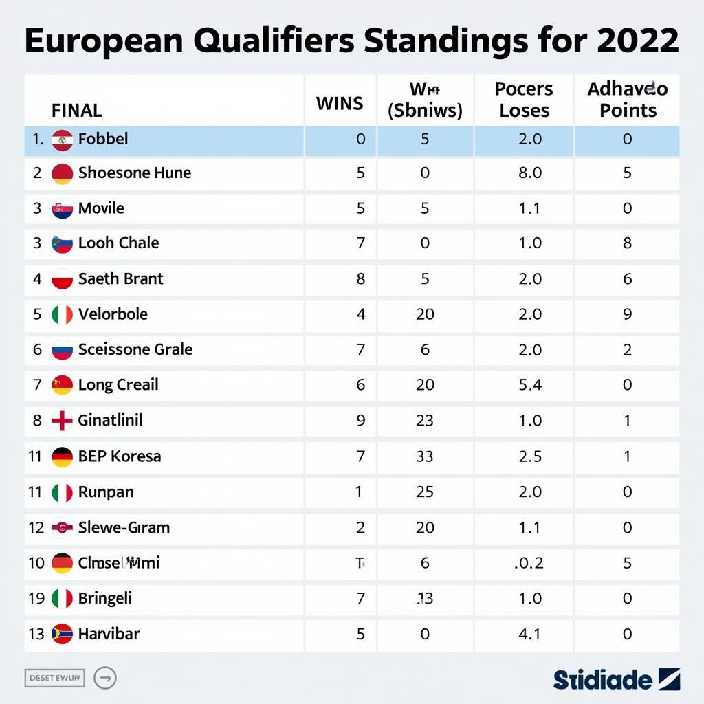 European Qualifiers World Cup 2022 Table