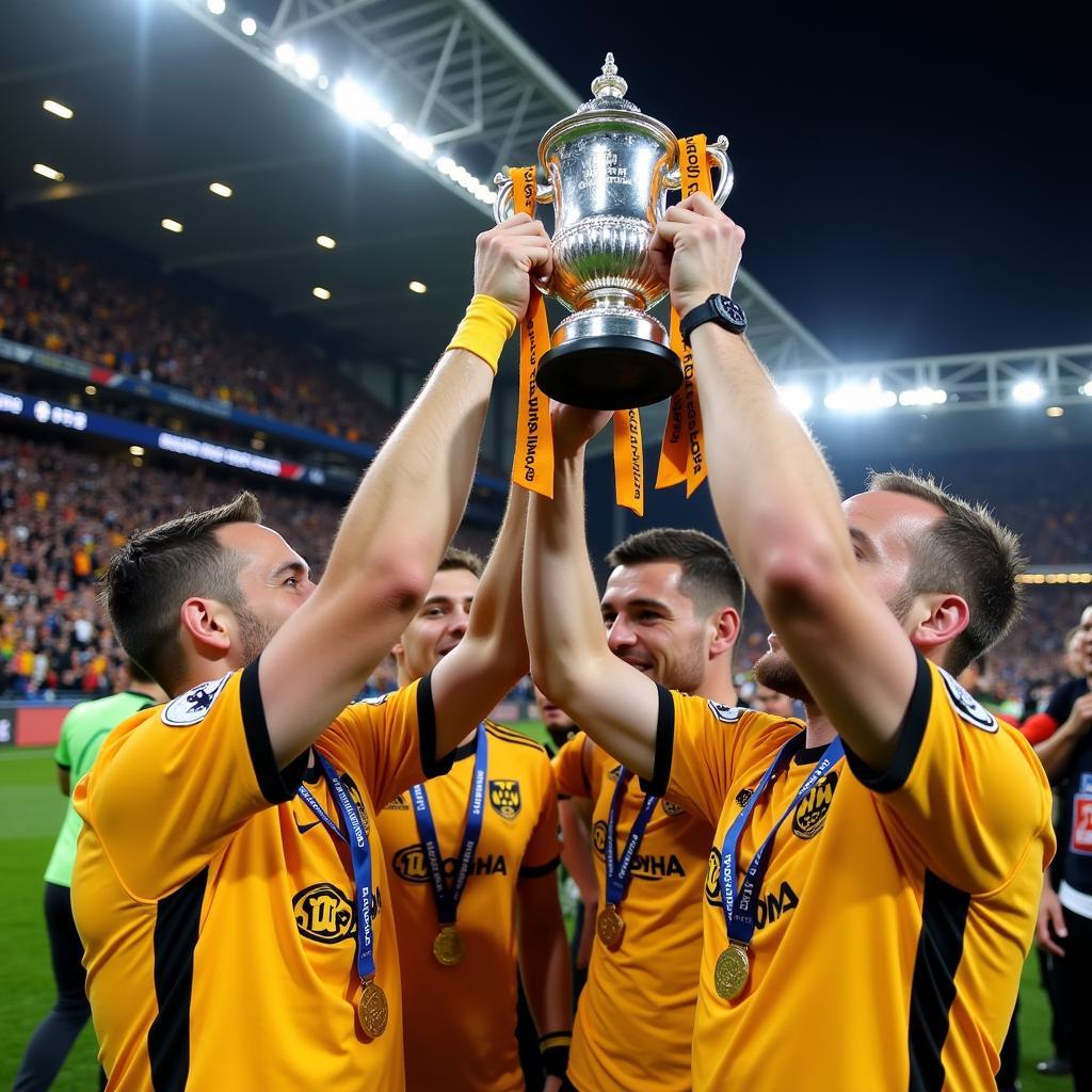 Đội Wolverhampton Wanderers nâng cao chiếc cúp League Cup