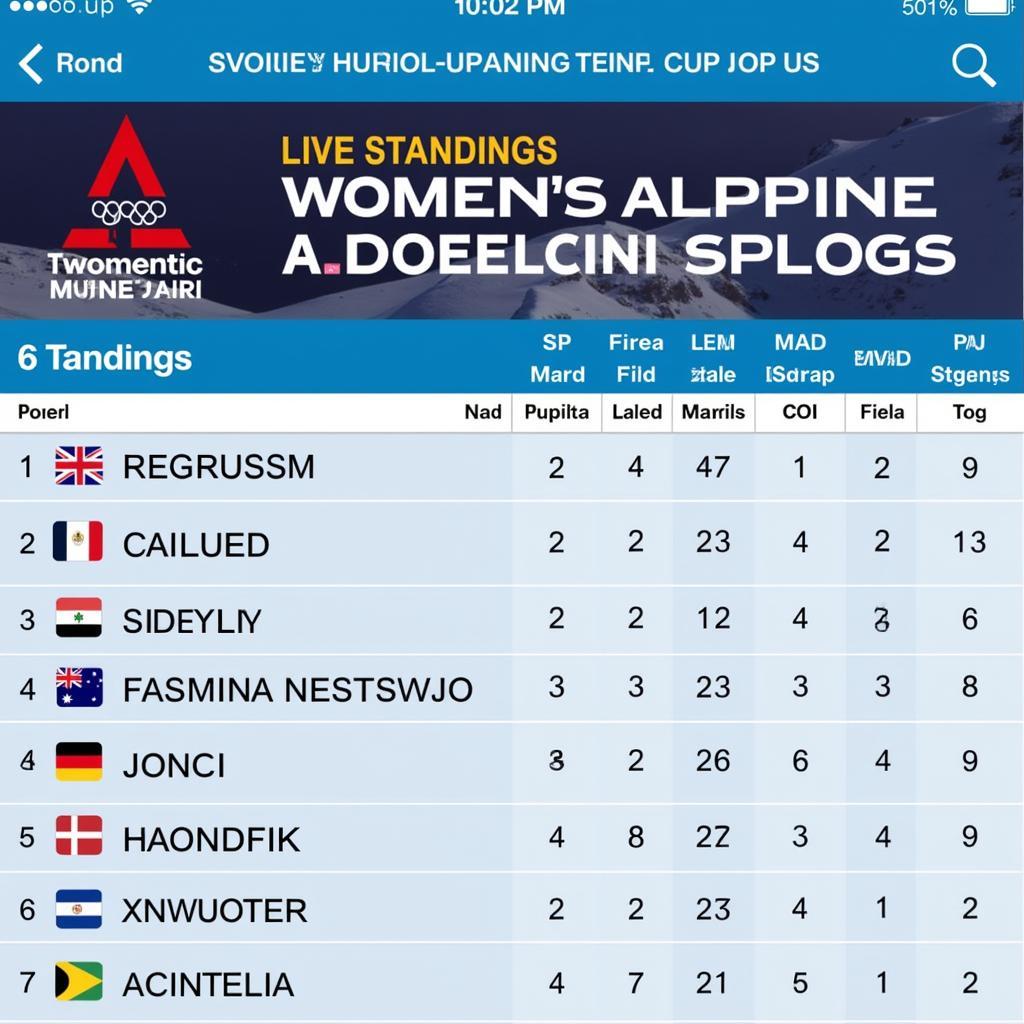 Women's Alpine Skiing World Cup Standings Online Tracker