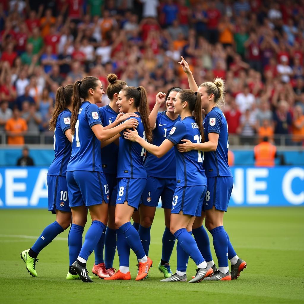 Celebration after a goal at the Women's Soccer World Cup 2019