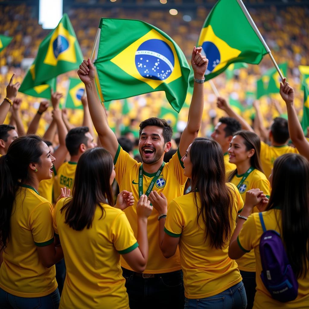 Hình ảnh người hâm mộ Brazil ăn mừng chiến thắng cùng âm nhạc World Cup