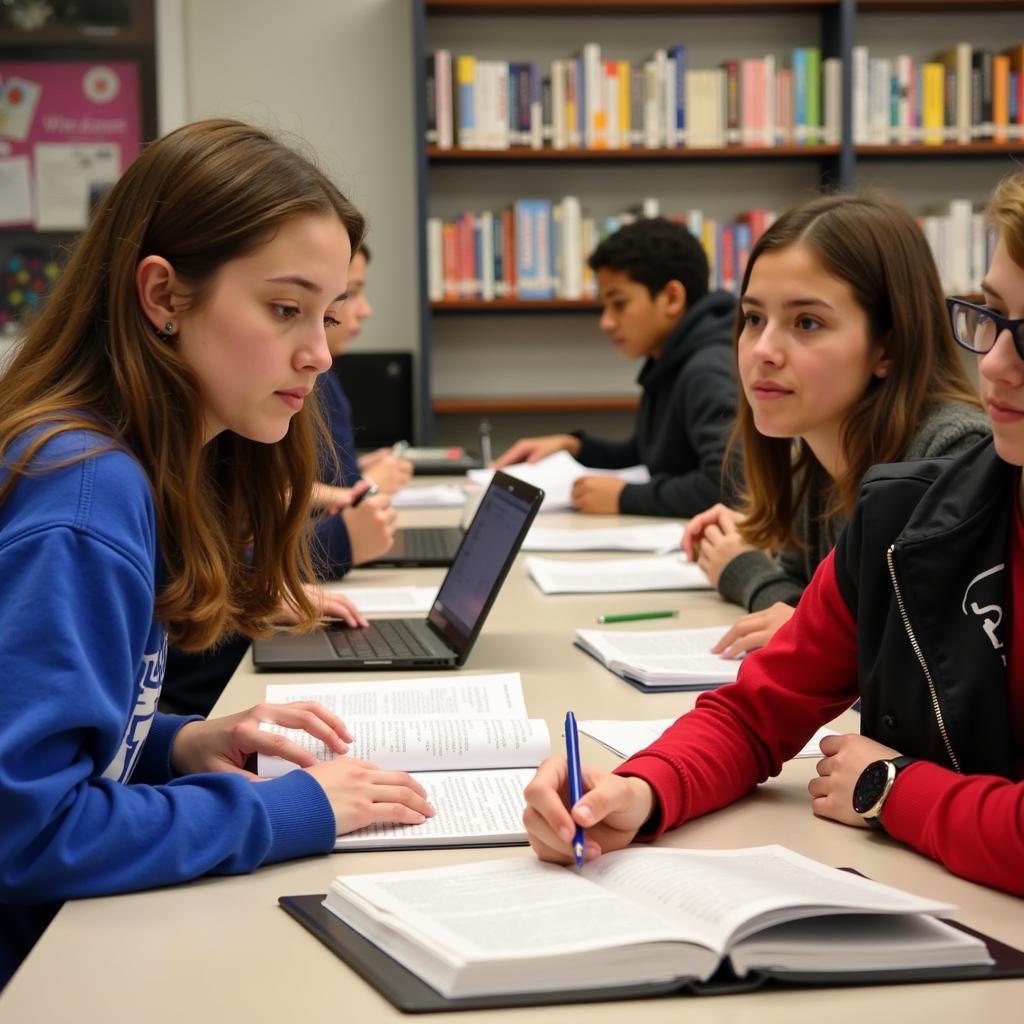 Students researching for World Scholar's Cup debates