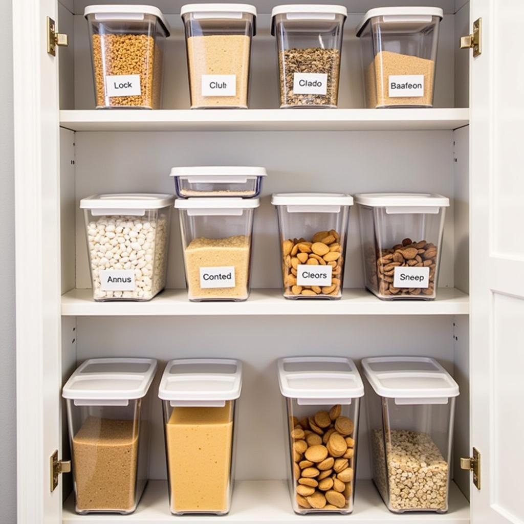 Organized pantry with 1 cup containers