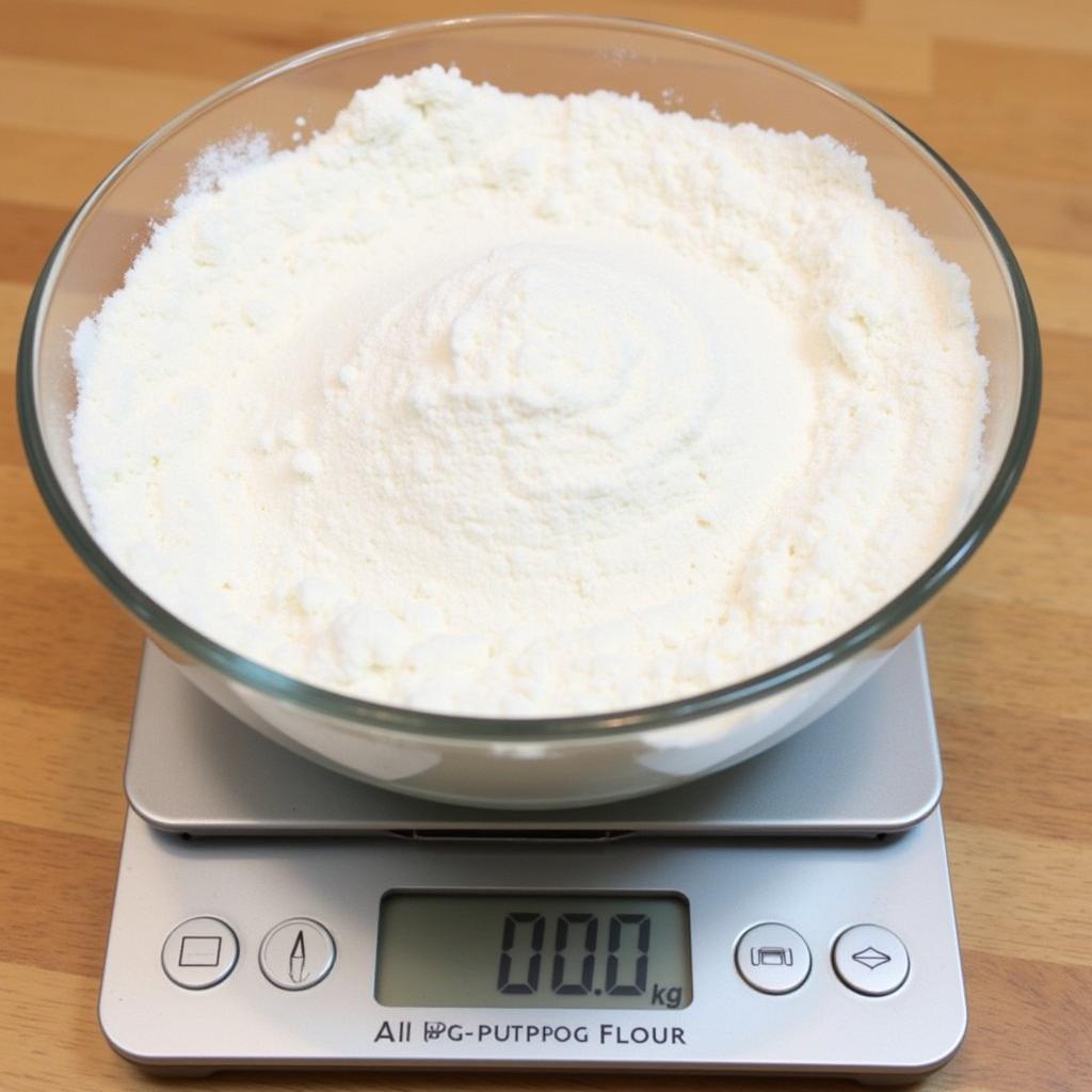 Measuring 1 kg of flour on a kitchen scale