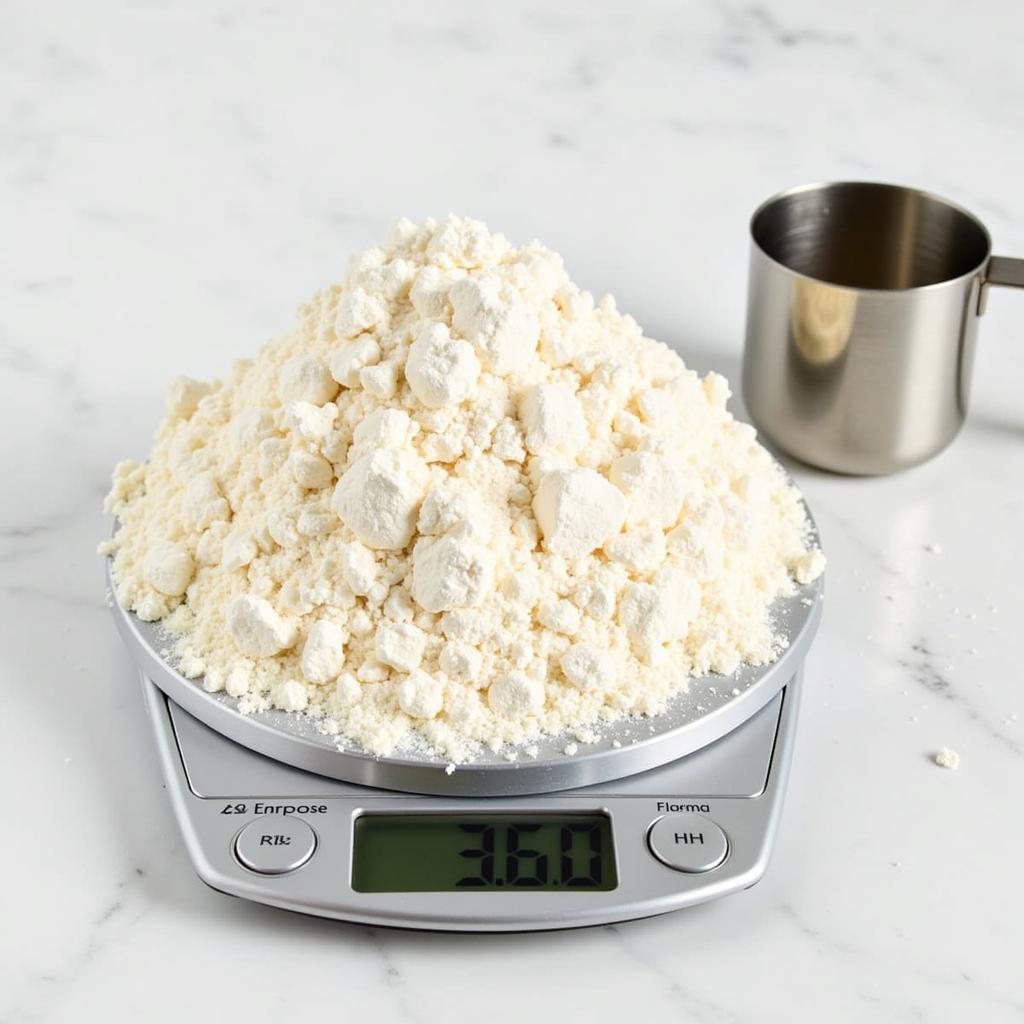 Three Cups of Flour on a Kitchen Scale