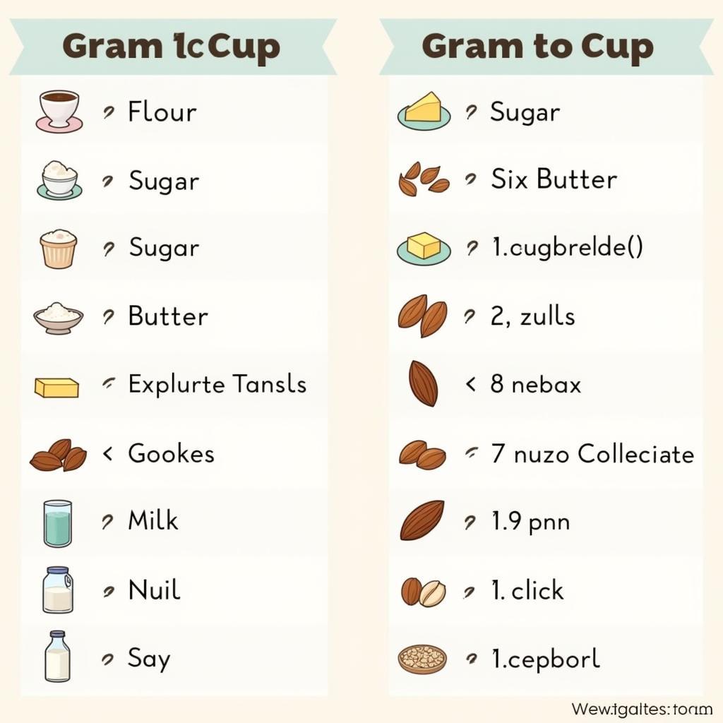 Gram to Cup Conversion Chart for Common Baking Ingredients