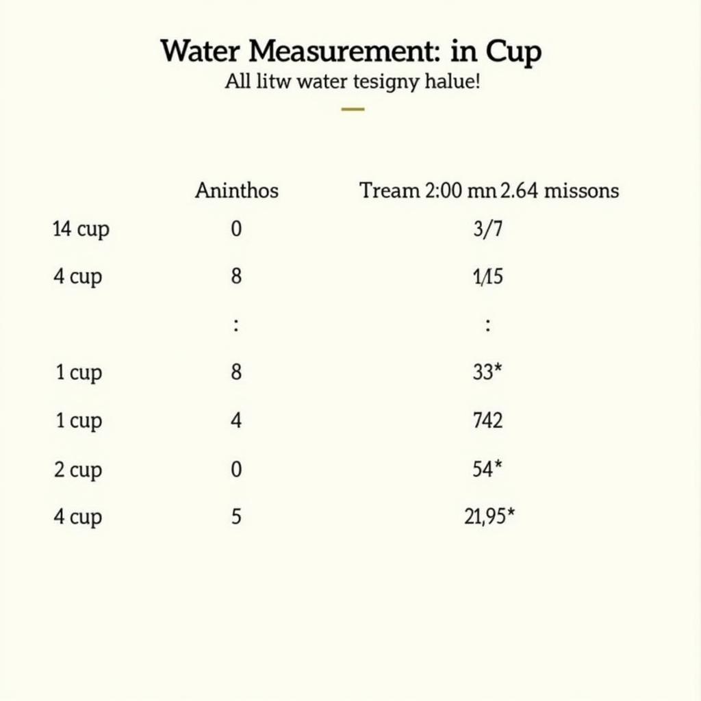 Water conversion chart