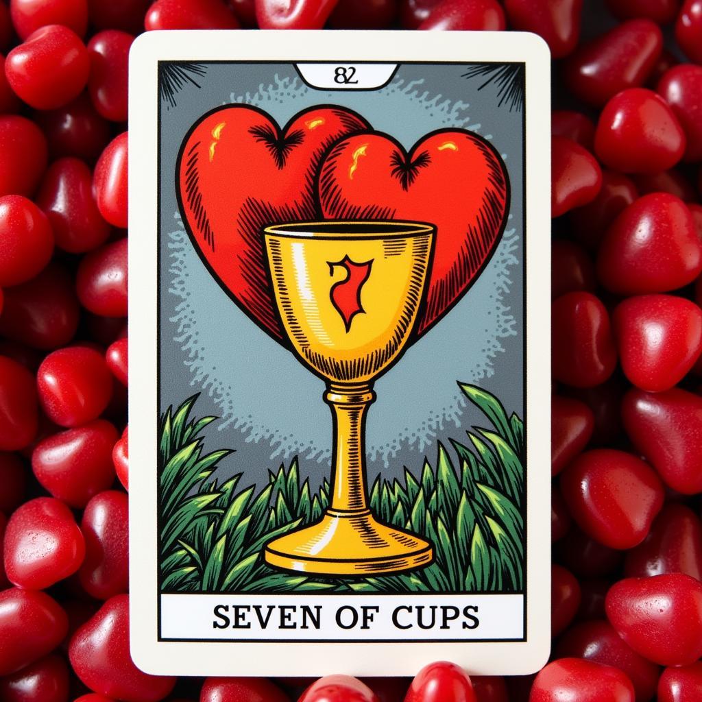 Seven of Cups tarot card representing complex emotions in a relationship reading