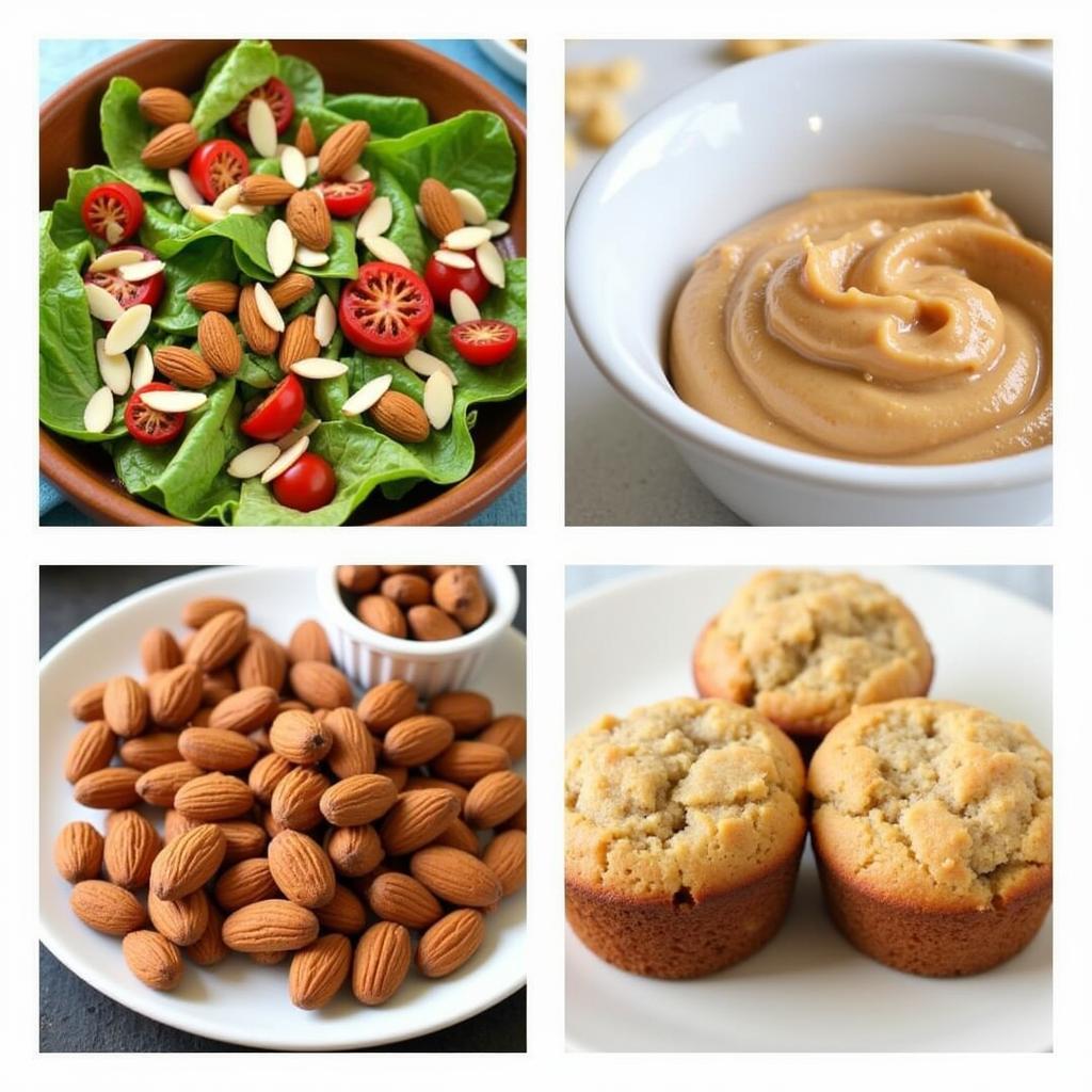 Various dishes with almonds