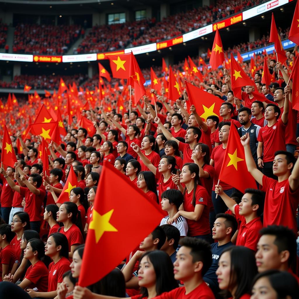 Vietnamese fans cheer on their team during the first leg of the 2008 AFF Cup final