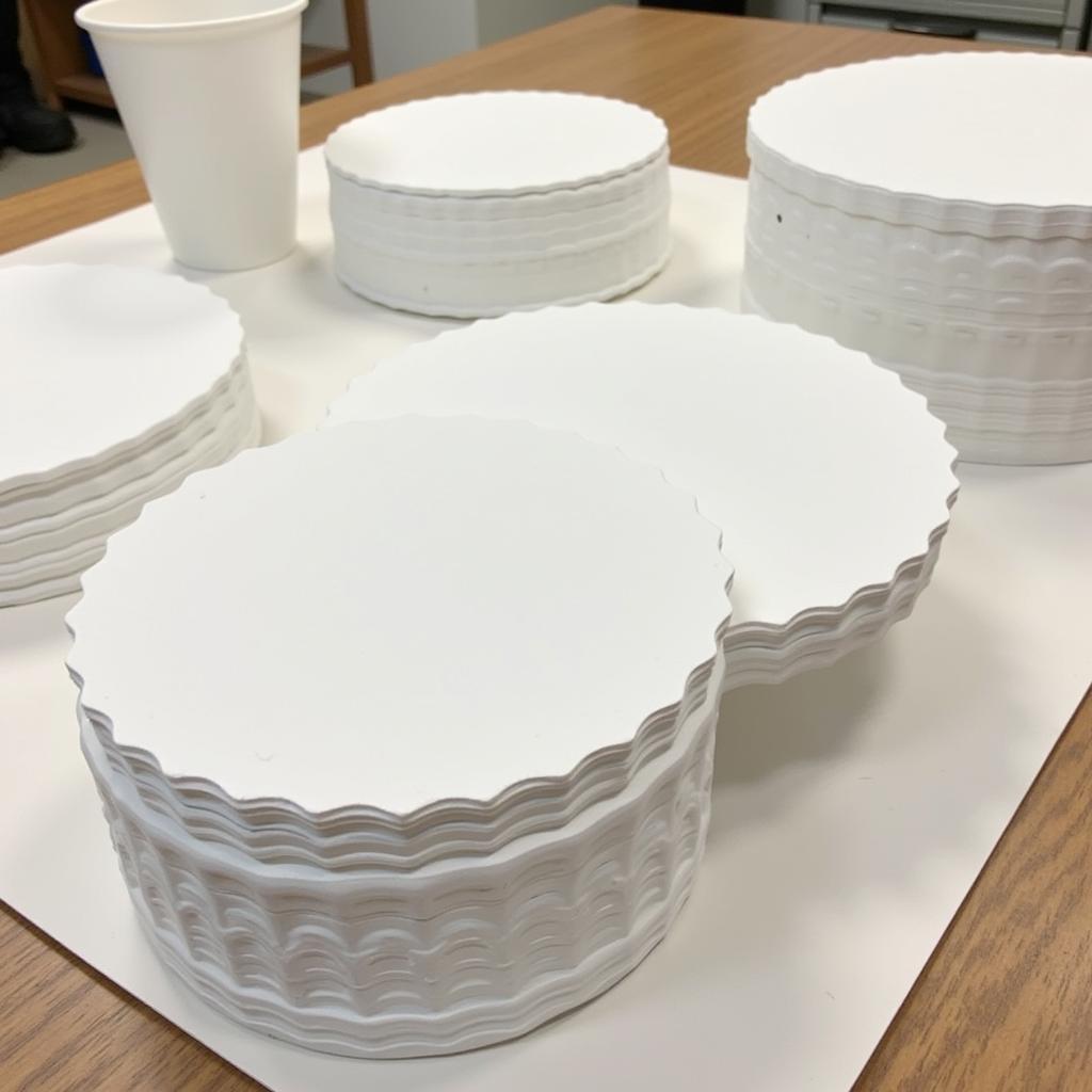 Precisely cut paper cups ready for folding and assembly.