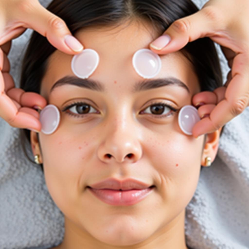 Cupping therapy being applied to the face for acne treatment