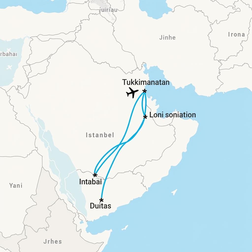 Đường bay quá cảnh của CLB Hà Nội tới Turkmenistan