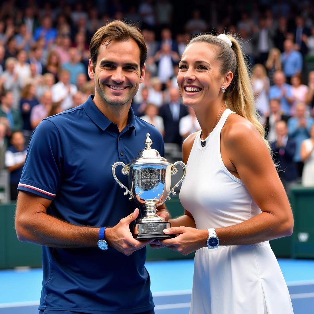 Federer và Bencic ăn mừng chiến thắng tại Hopman Cup 2019