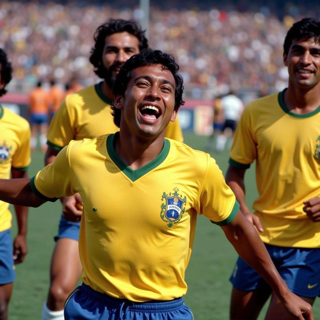 Garrincha ăn mừng bàn thắng tại World Cup 1962