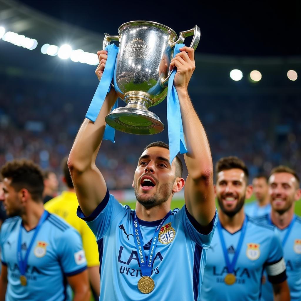 The Italian Cup trophy being held aloft after the 2019 final