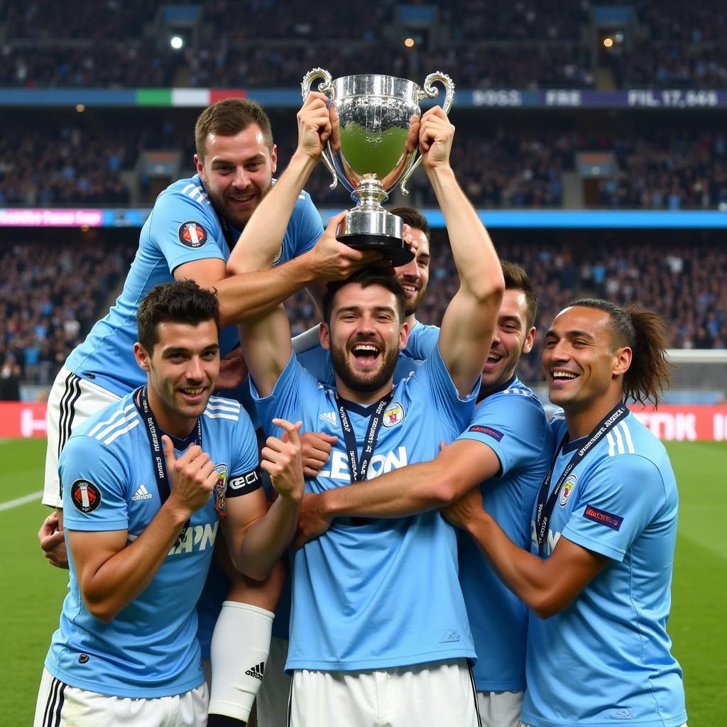 Lazio players celebrating their victory in the Italian Cup 2019 final