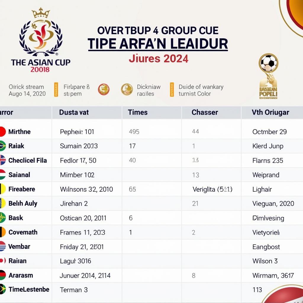 Lịch thi đấu Asian Cup vòng bảng