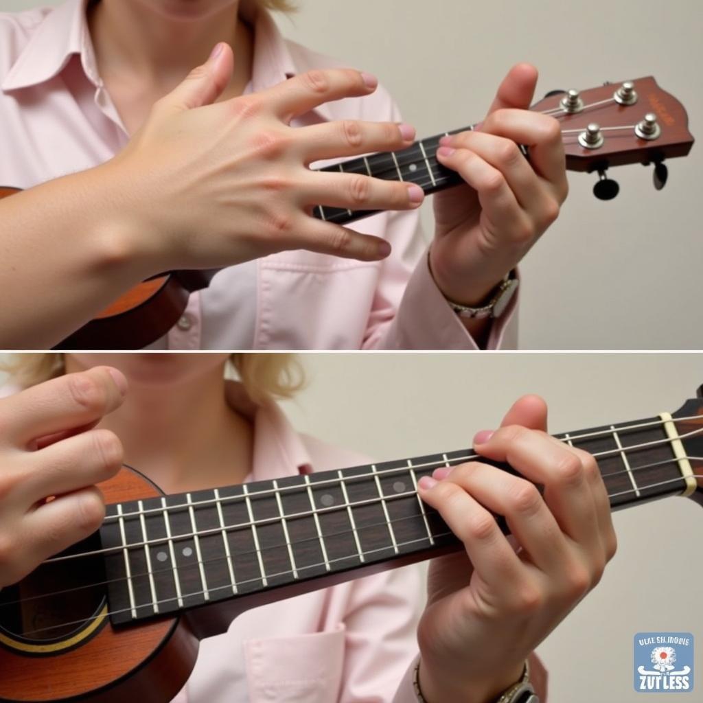 Practicing the rhythm and strumming pattern for the Cups song on ukulele