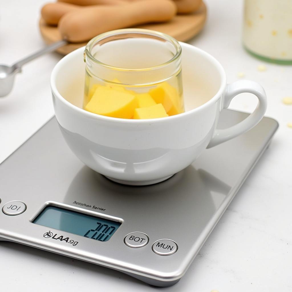 Measuring 200 grams on a kitchen scale