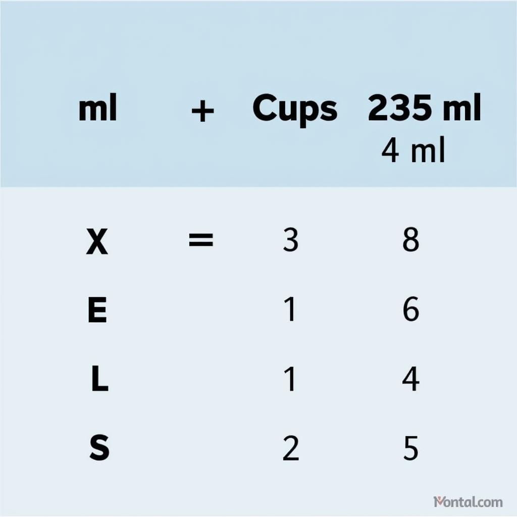 Ml to Cups Conversion Chart