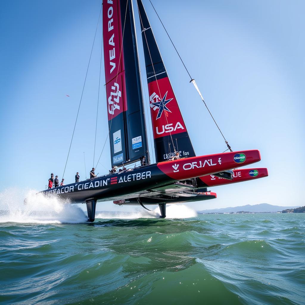 Oracle Team USA hydrofoiling in San Francisco Bay