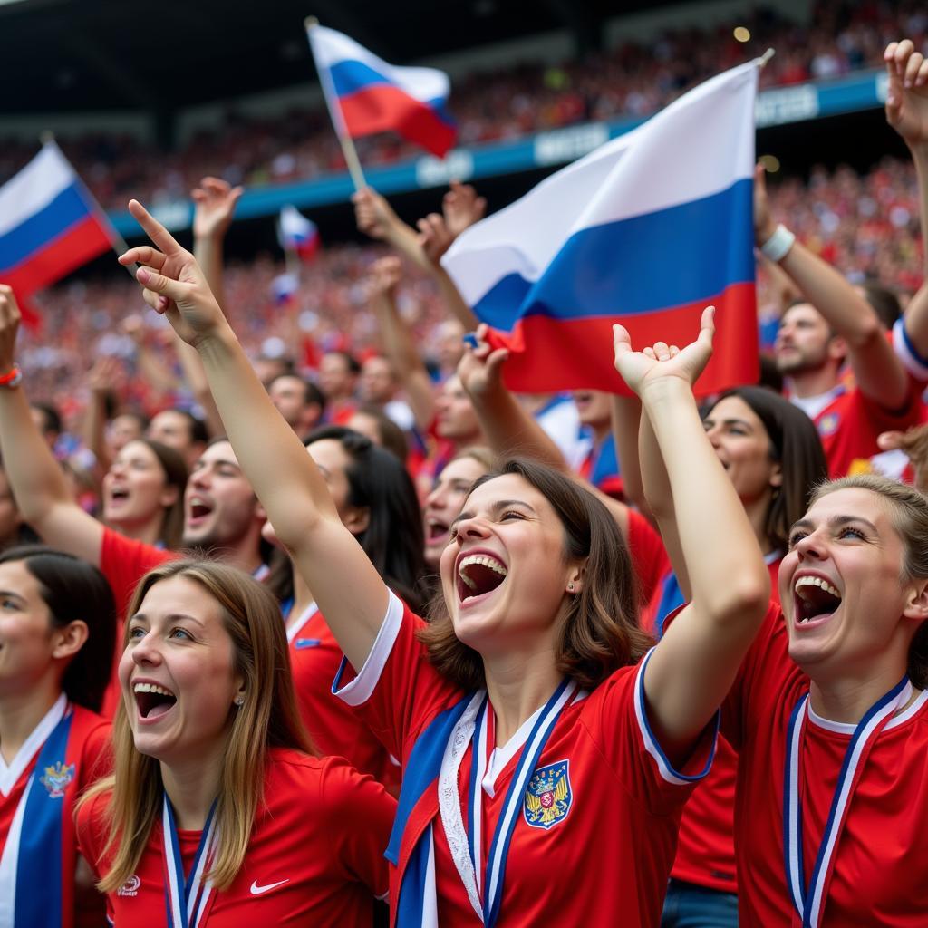 Russian fans celebrating a goal during the 2018 World Cup.